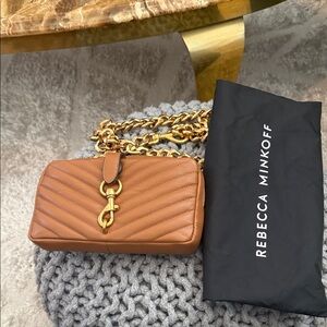 Rebecca Minkoff Brown Quilted Wristlet with Gold Chain. NWT